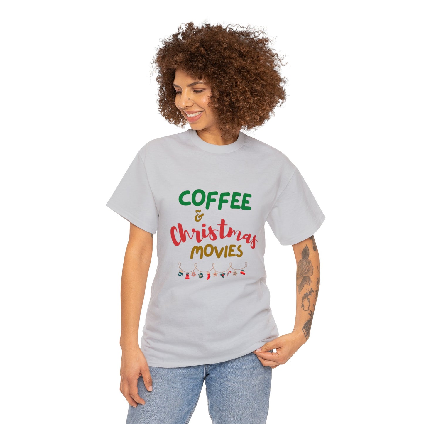 Coffee and Christmas Movies- Unisex Heavy Cotton Tee