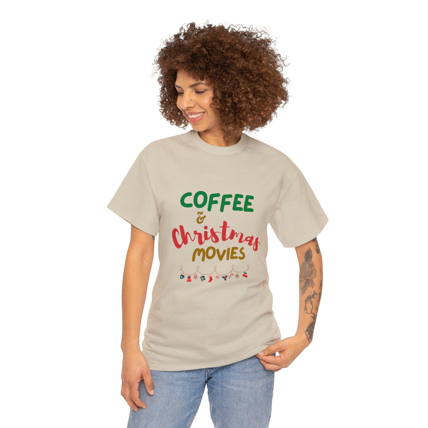 Coffee and Christmas Movies- Unisex Heavy Cotton Tee