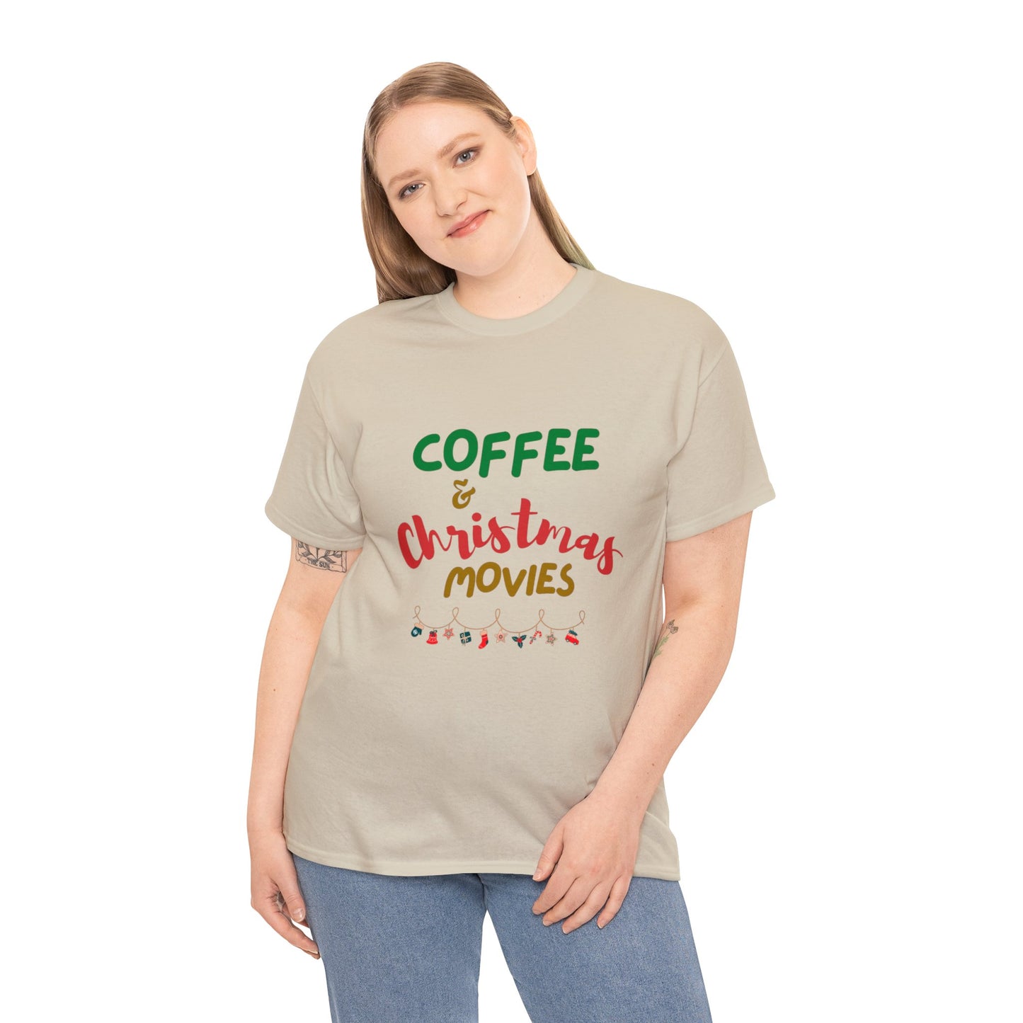 Coffee and Christmas Movies- Unisex Heavy Cotton Tee