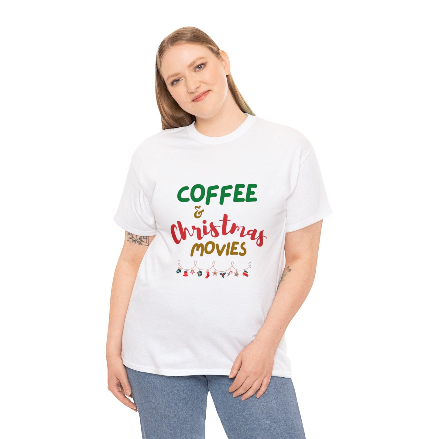 Coffee and Christmas Movies- Unisex Heavy Cotton Tee