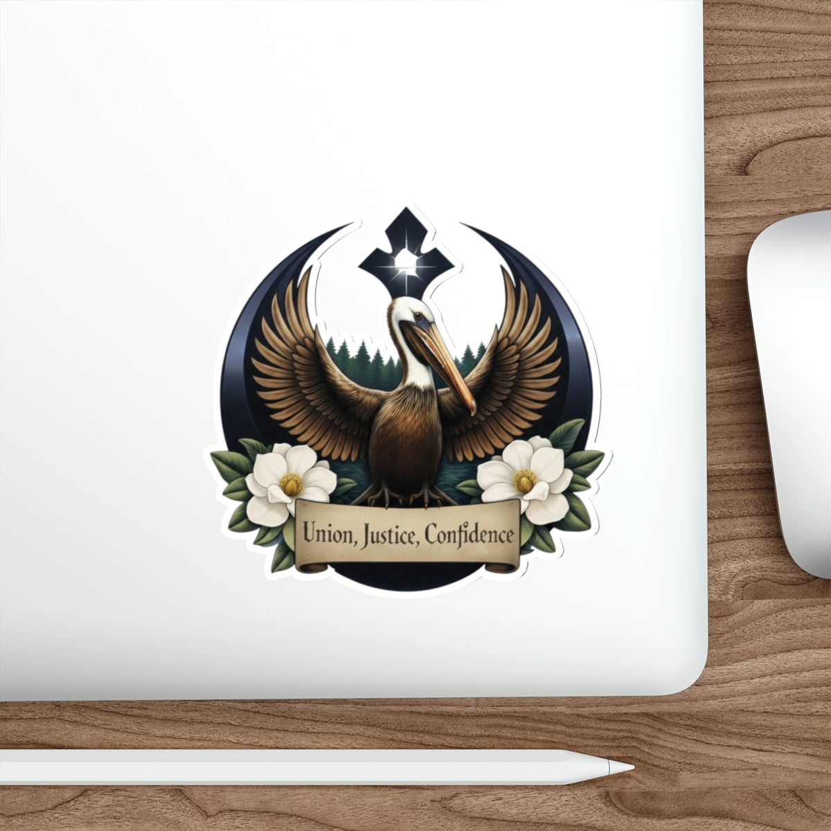 Louisiana Pelican Sticker — Rebel Bird Emblem