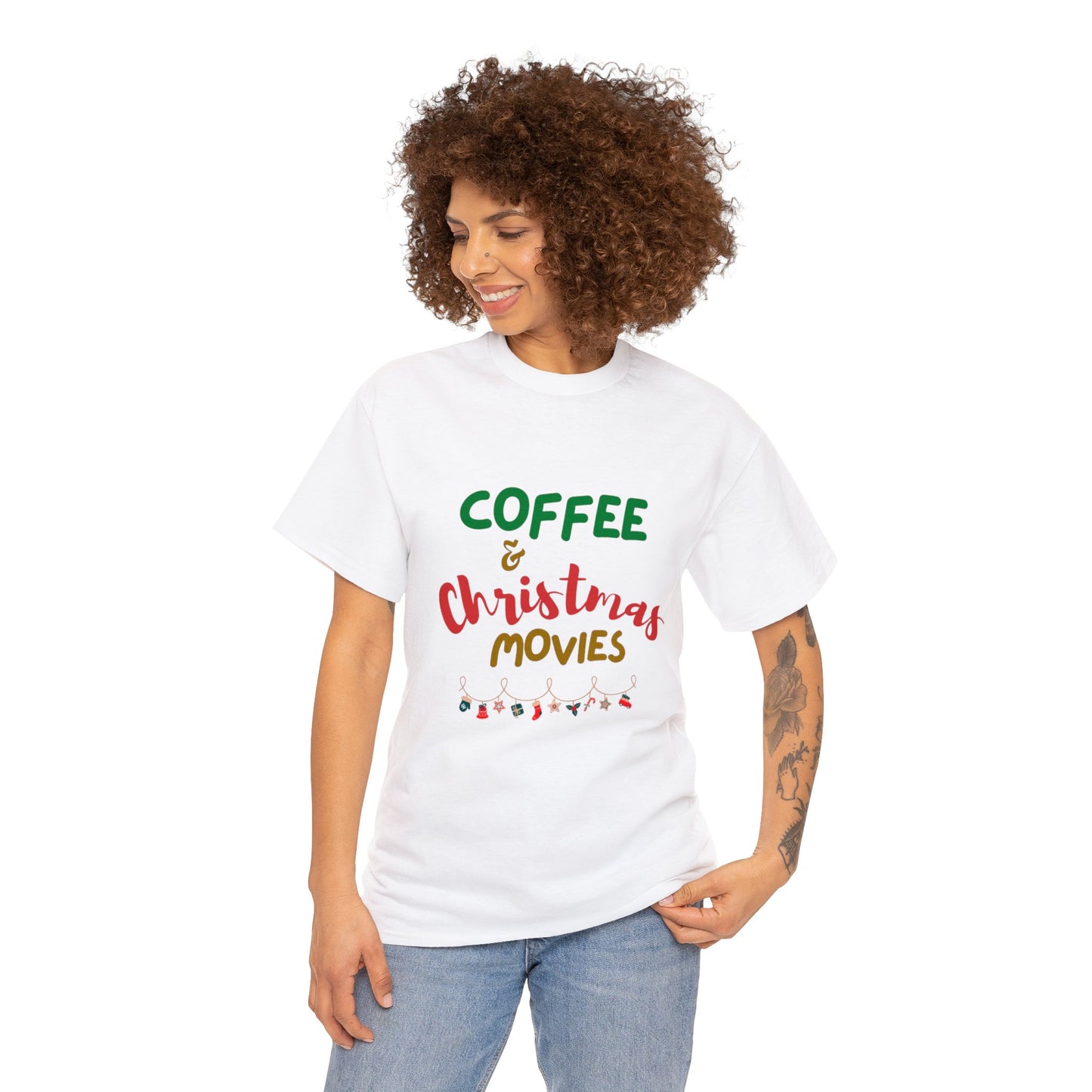 Coffee and Christmas Movies- Unisex Heavy Cotton Tee