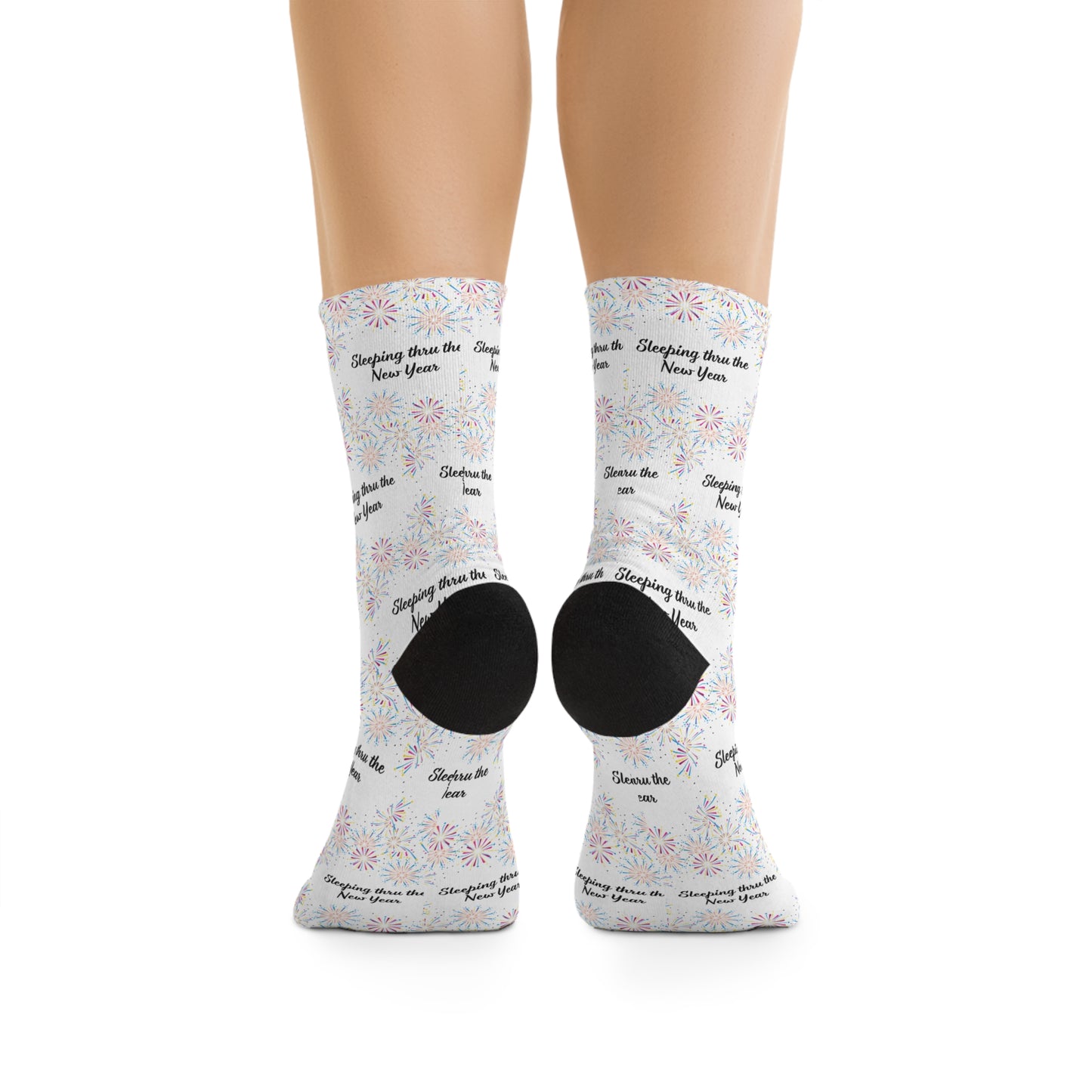 Sleeping thru the New Year- White Recycled Poly Socks