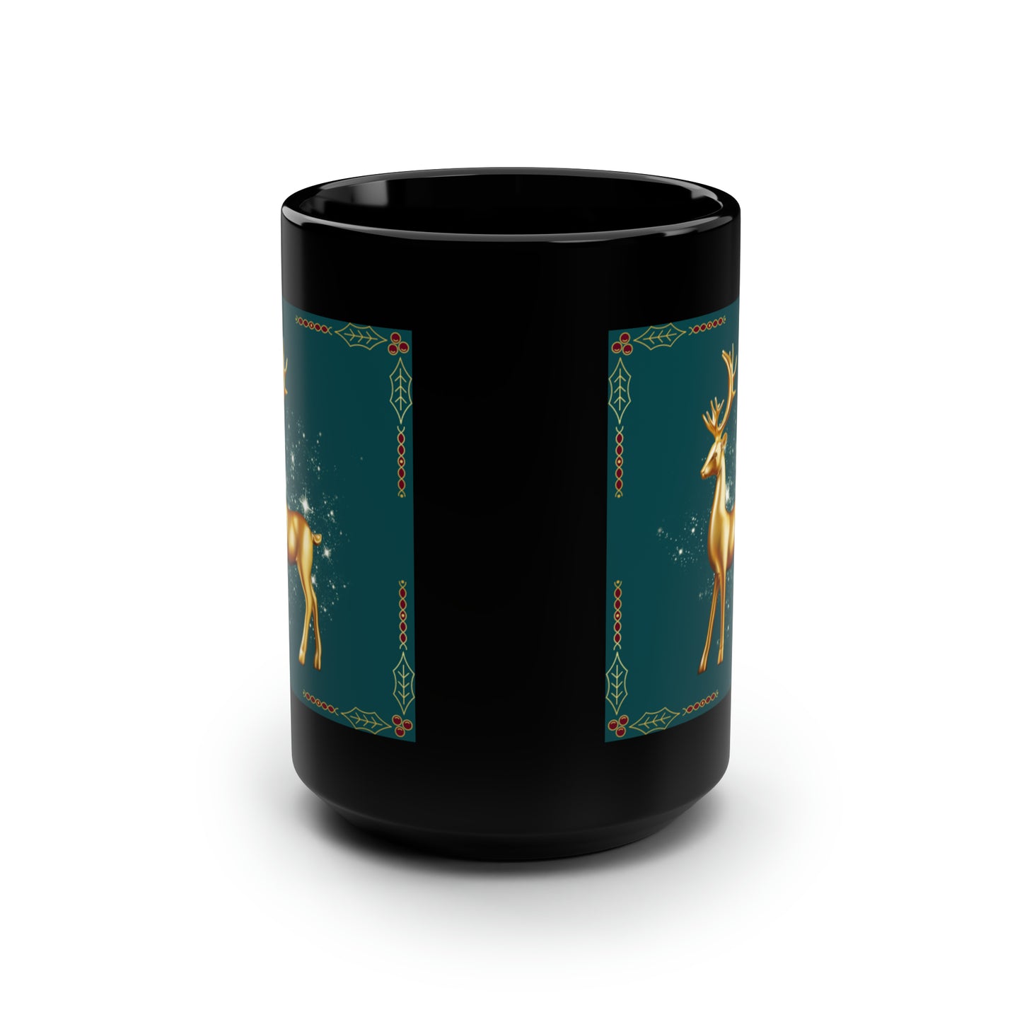 Holiday Reindeer- Black Mug, 15oz