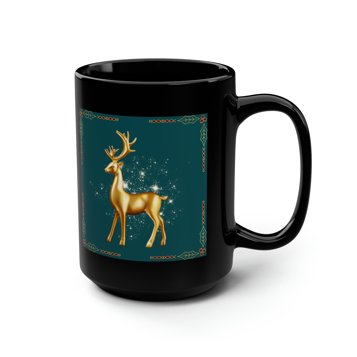 Holiday Reindeer- Black Mug, 15oz