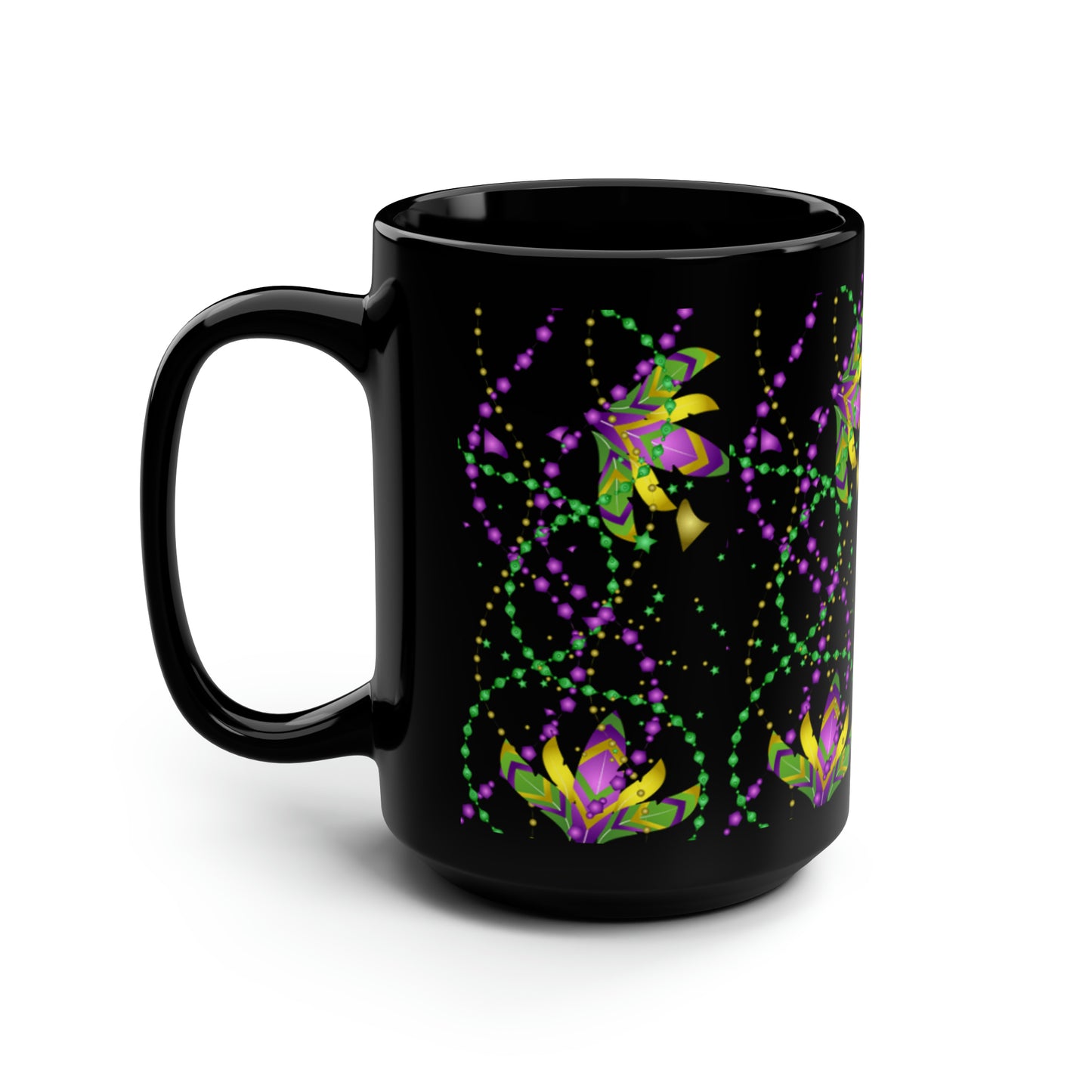 Mardi Gras Beads - Black Mug, 15oz