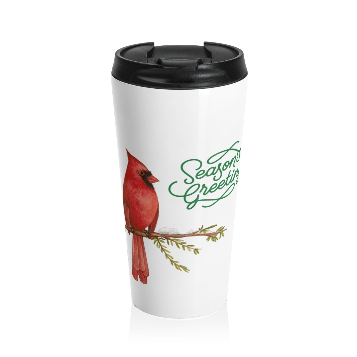 Seasons Greetings Cardinal - Stainless Steel Travel Mug