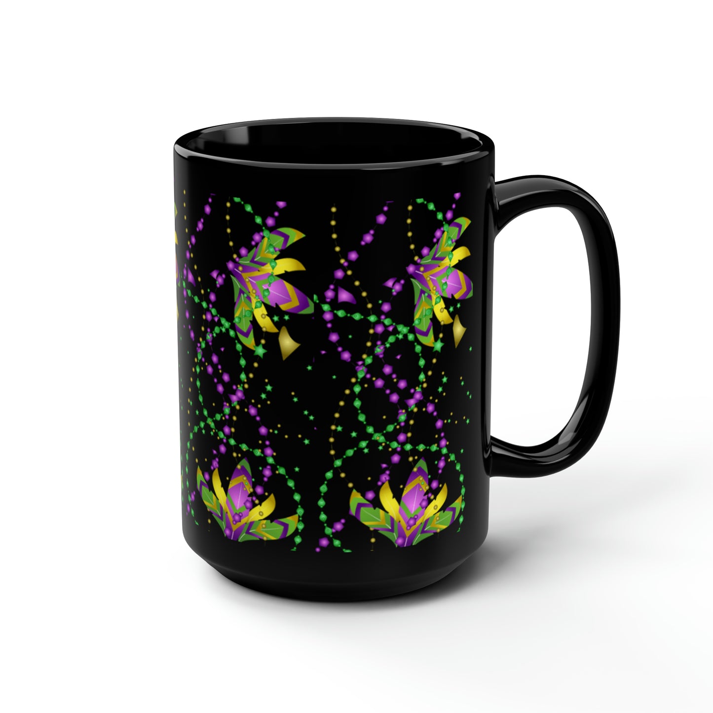 Mardi Gras Beads - Black Mug, 15oz