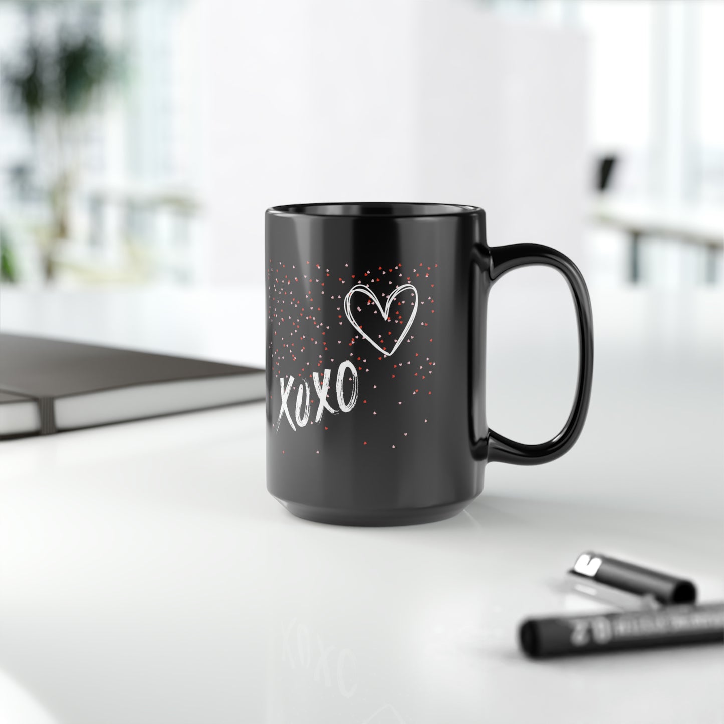 Love and Hugs - Black Mug, 15oz